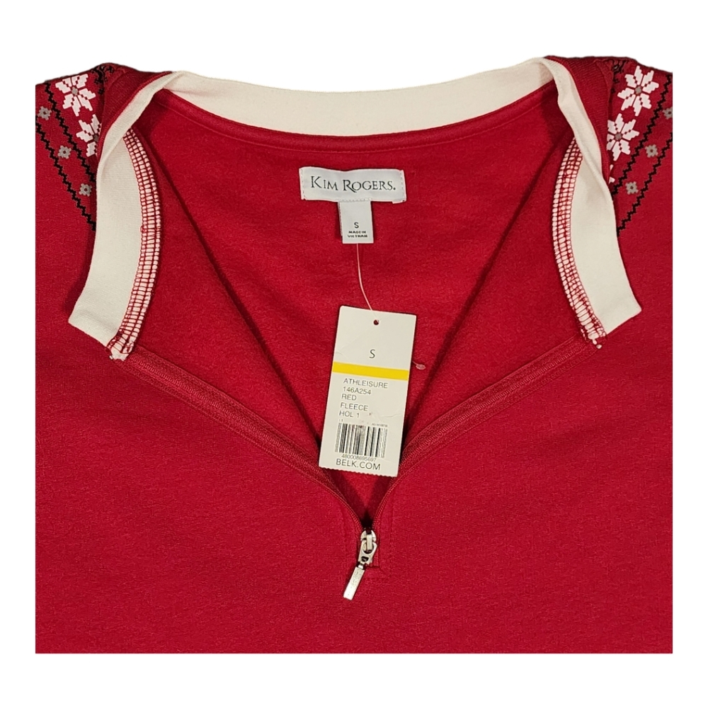 Kim Rogers Women's Fleece Sweater, Red Snowflake Yoke Long Sleeve, Size … - Picture 5 of 12
